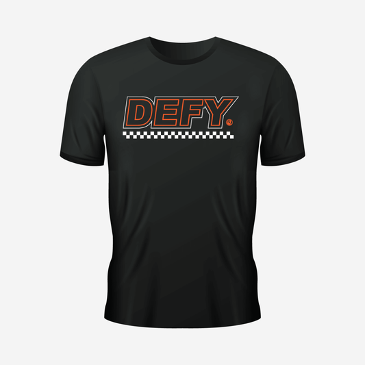 Defy Orange White Checker Logo Black Cotton T Shirt - DEFY PAINTBALL