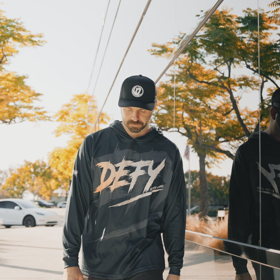 Defy Dry Fit Gym Hoodie – "Black Label Stripe"